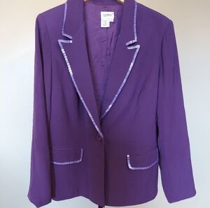 Together Women's Blazer Purple with iridescent sequin Trim Sz 16  Party Holiday